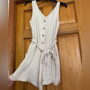 Sleeveless Linen Romper with Button Detail and Tie Waist